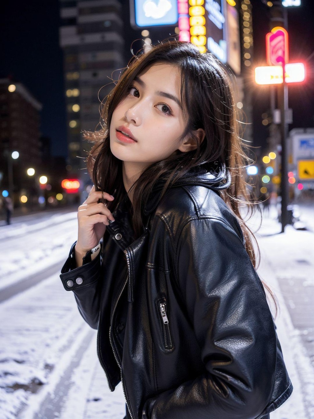 レザージャケットが似合う美女