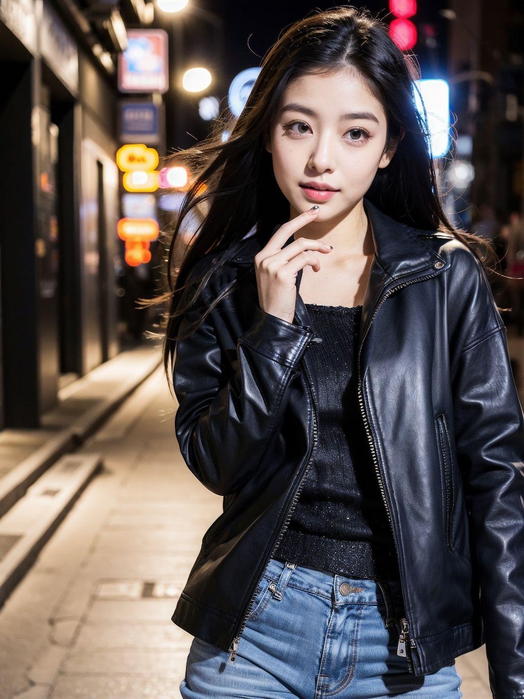 レザージャケットが似合う美女