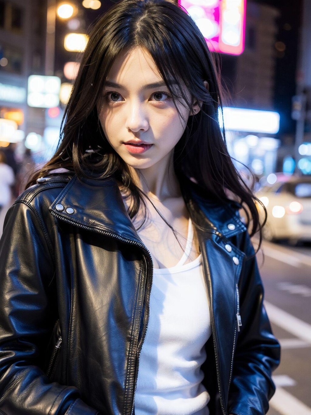 レザージャケットが似合う美女