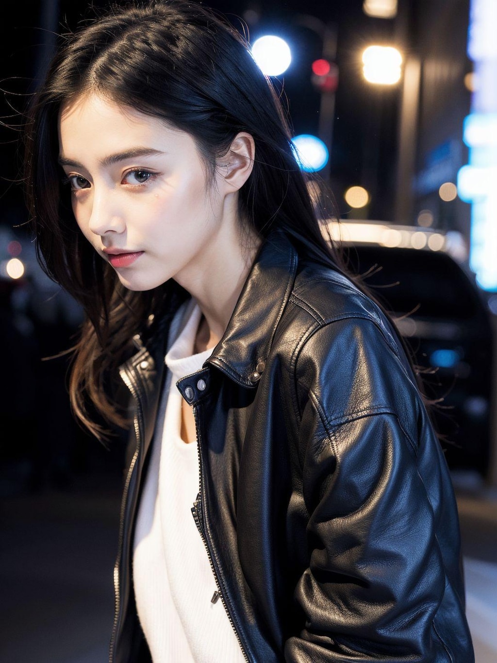 レザージャケットが似合う美女