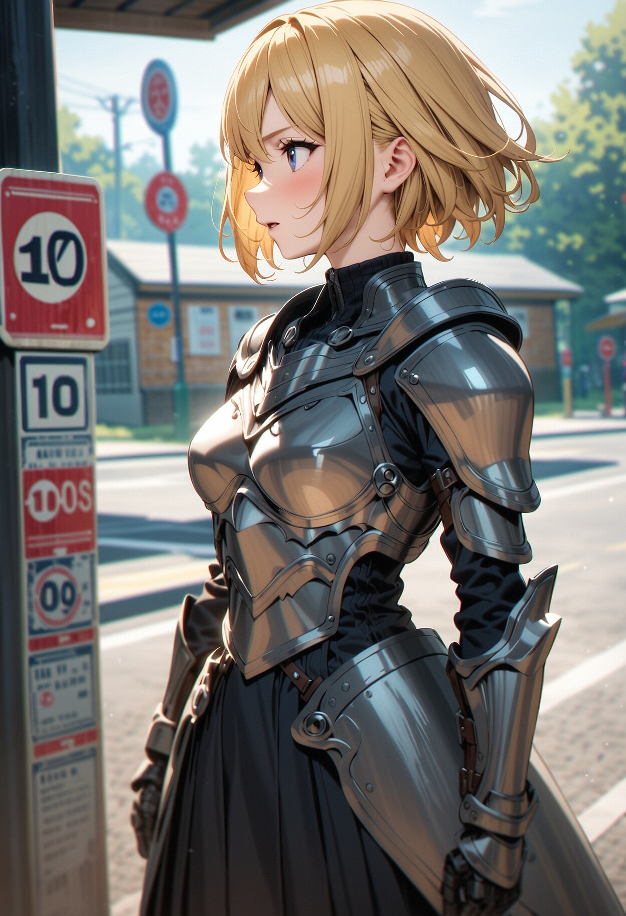 勝負服でバスを待つ