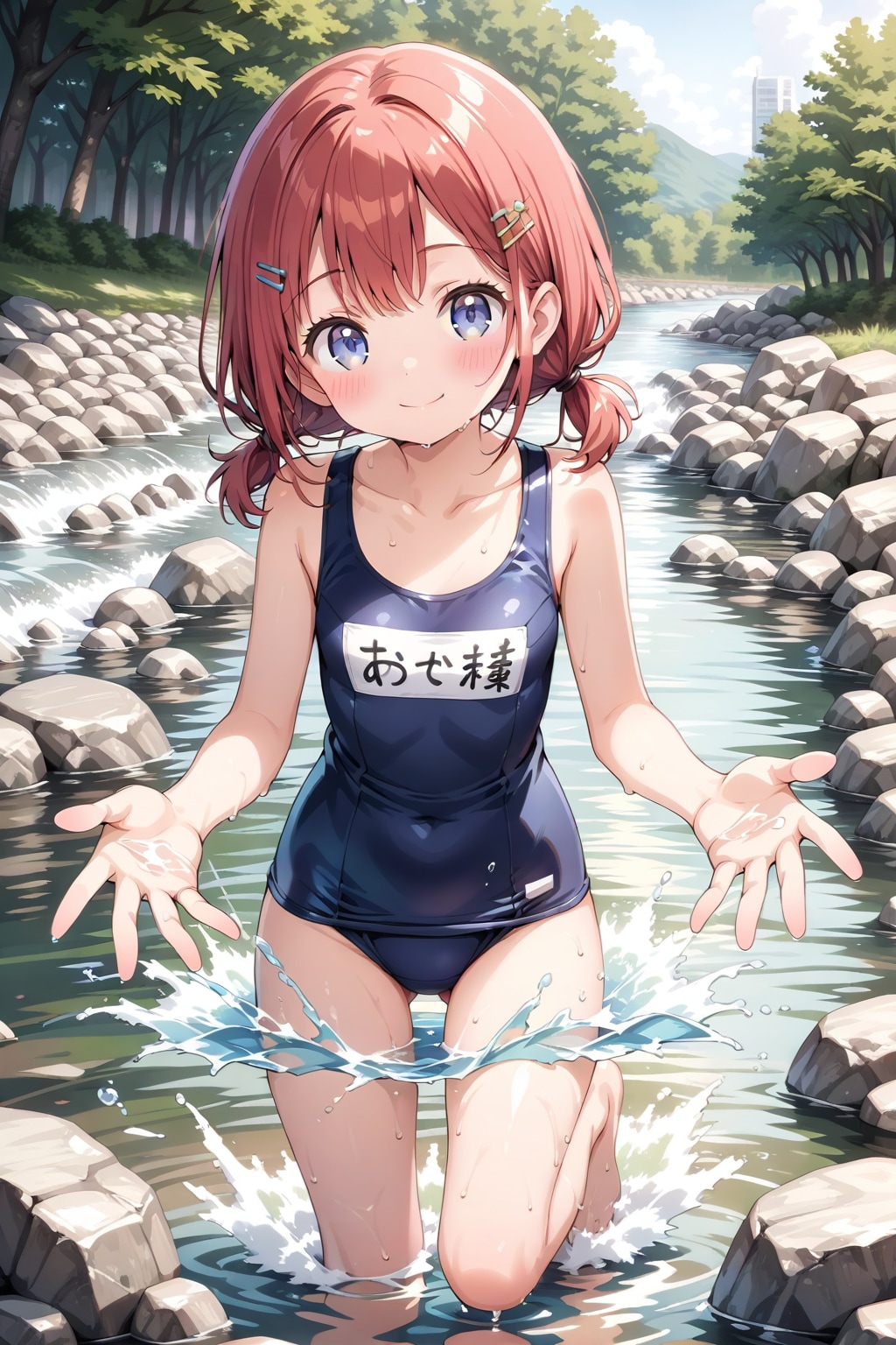 近所の川で水遊び