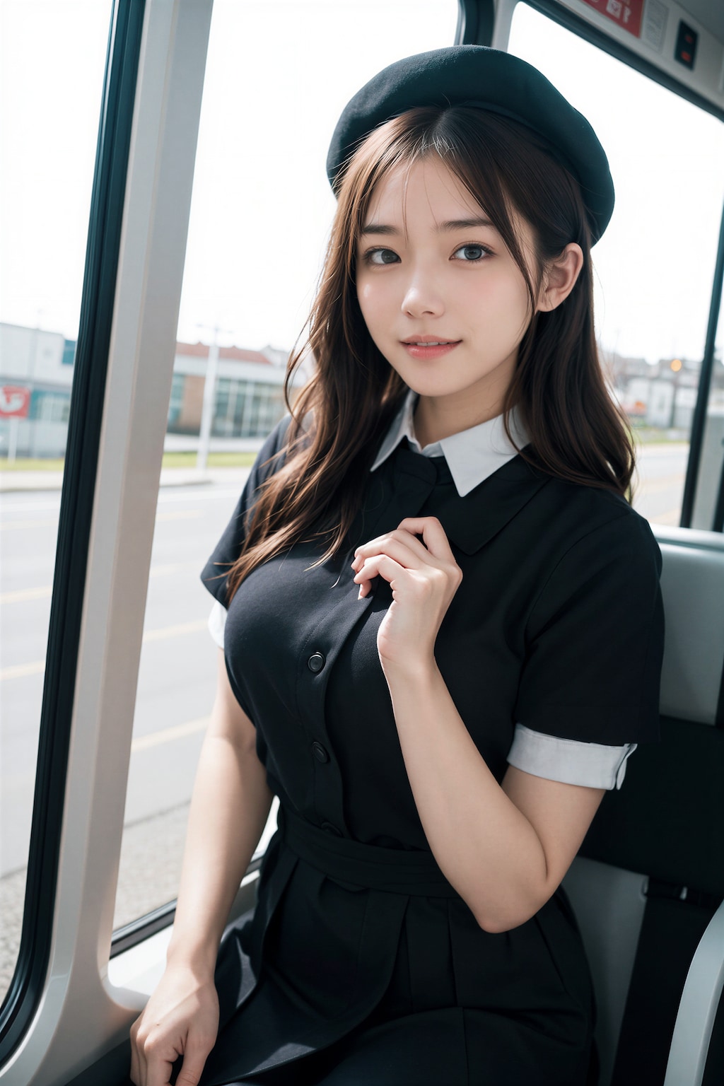 バスに乗る女性