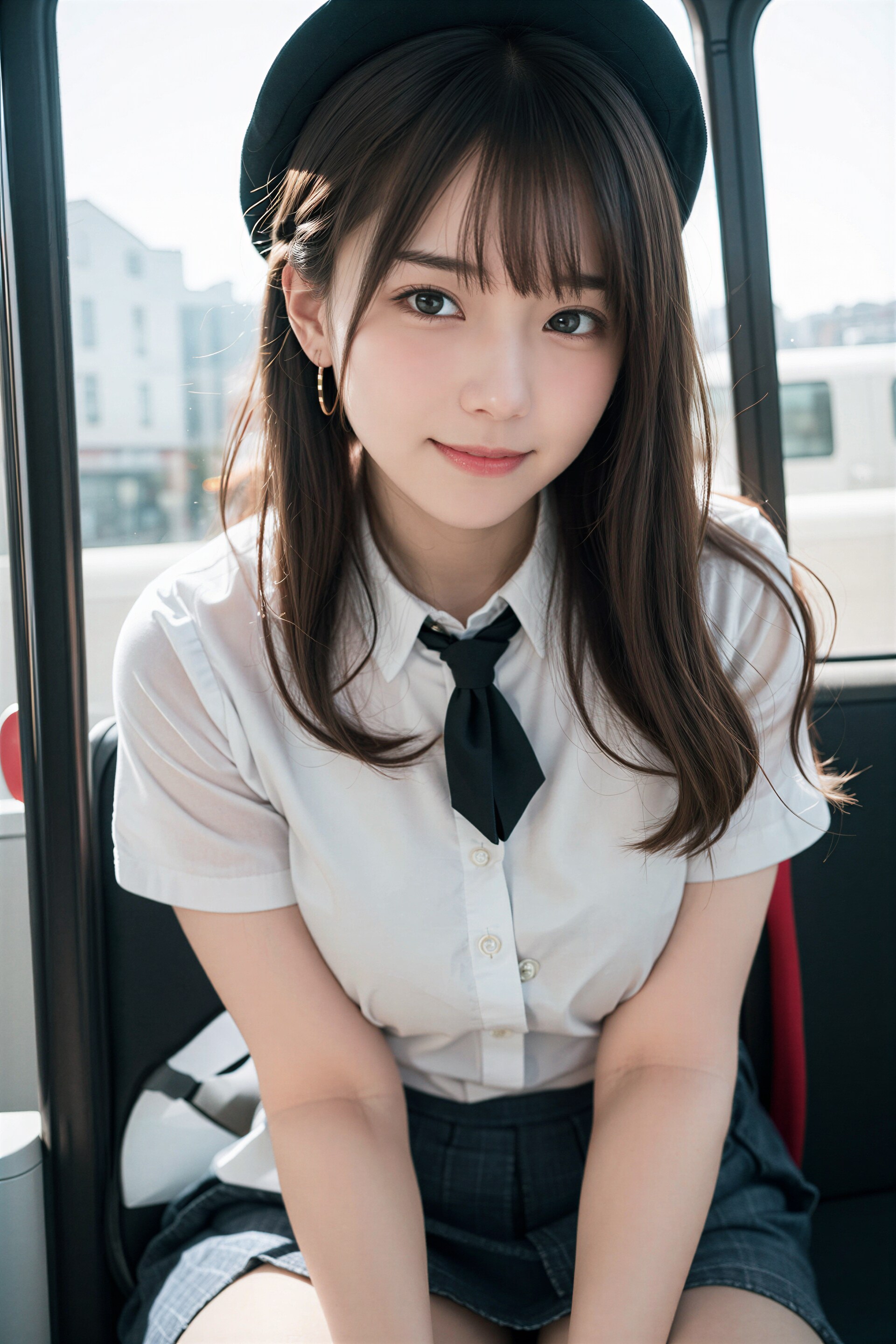 バスに乗る女性
