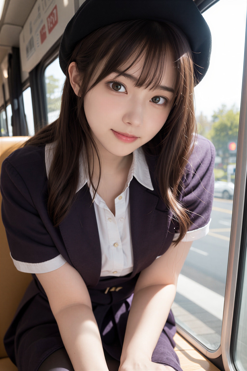 バスに乗る女性