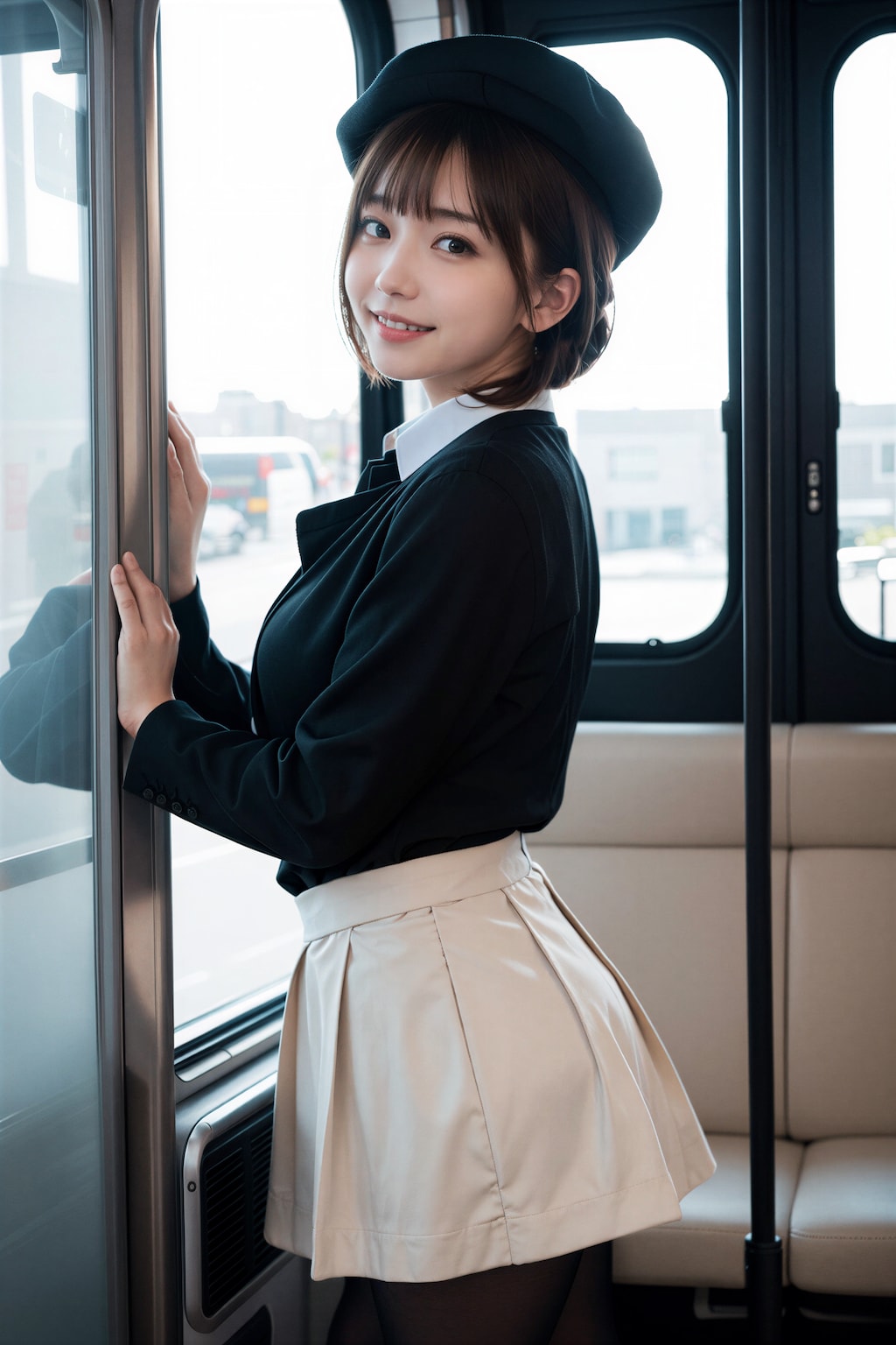 バスに乗る女性