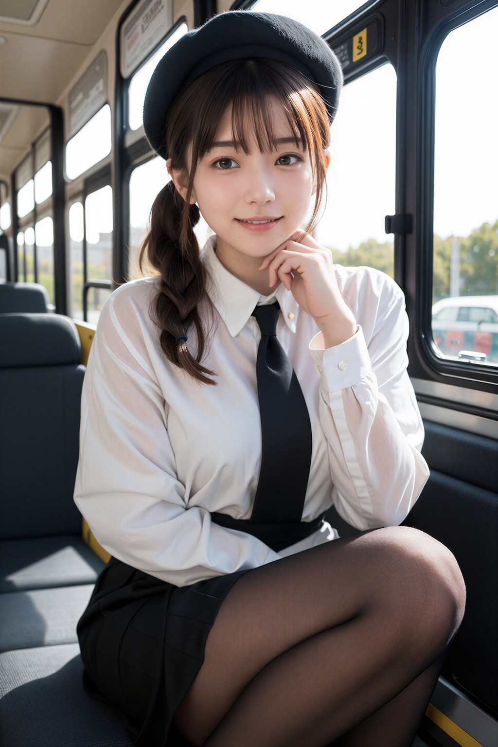 バスに乗る女性