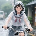 自転車通学するセーラー服カッパ娘 3枚目