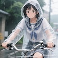 自転車通学するセーラー服カッパ娘 2枚目