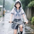 自転車通学するセーラー服カッパ娘 5枚目