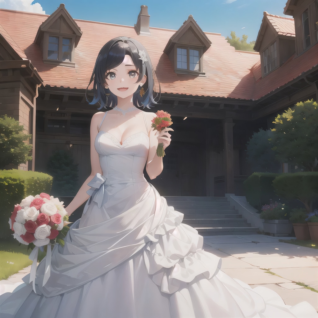 黒髪ボブでウェディングドレスの少女１３