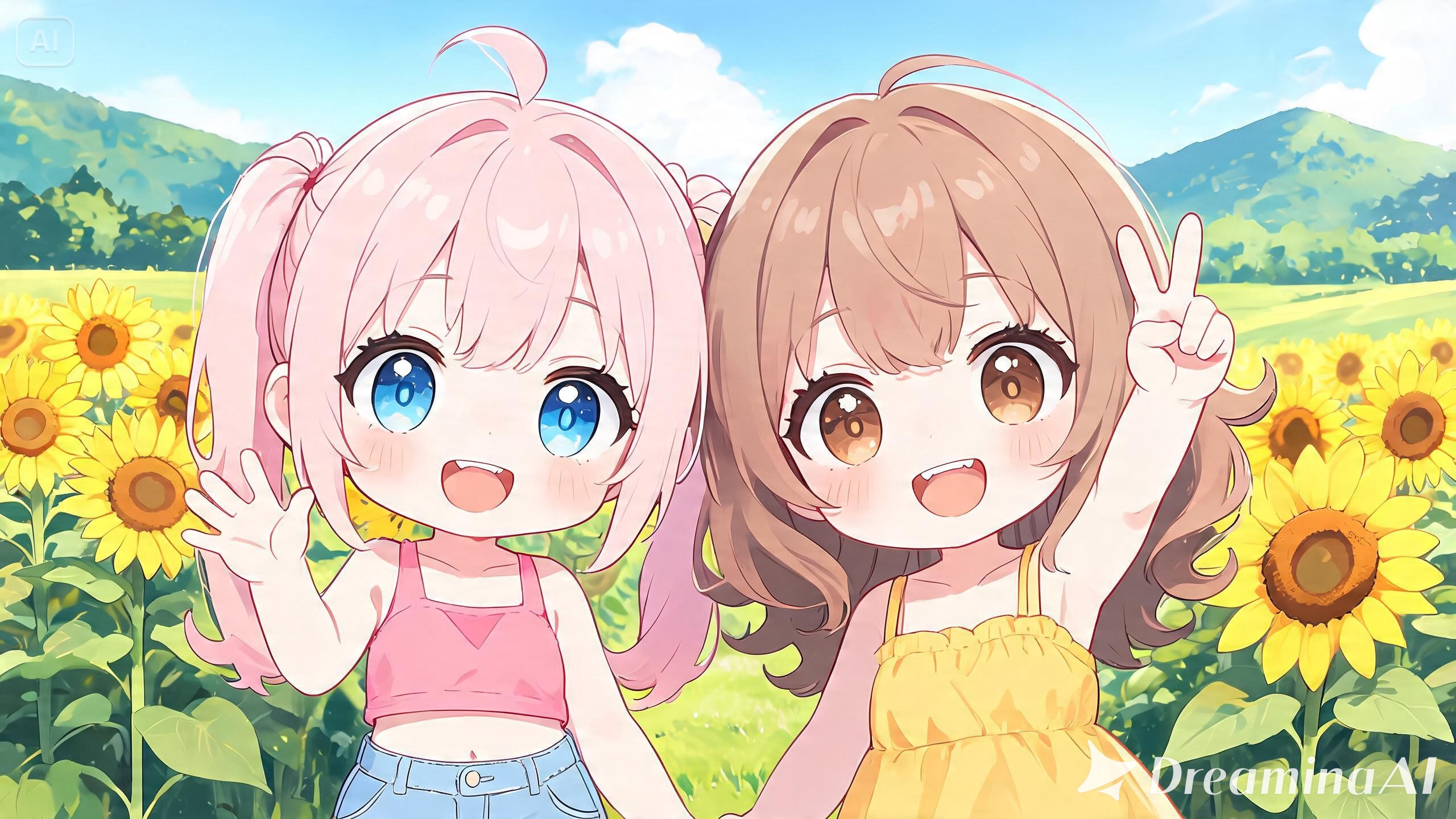 向日葵の前で記念撮影１