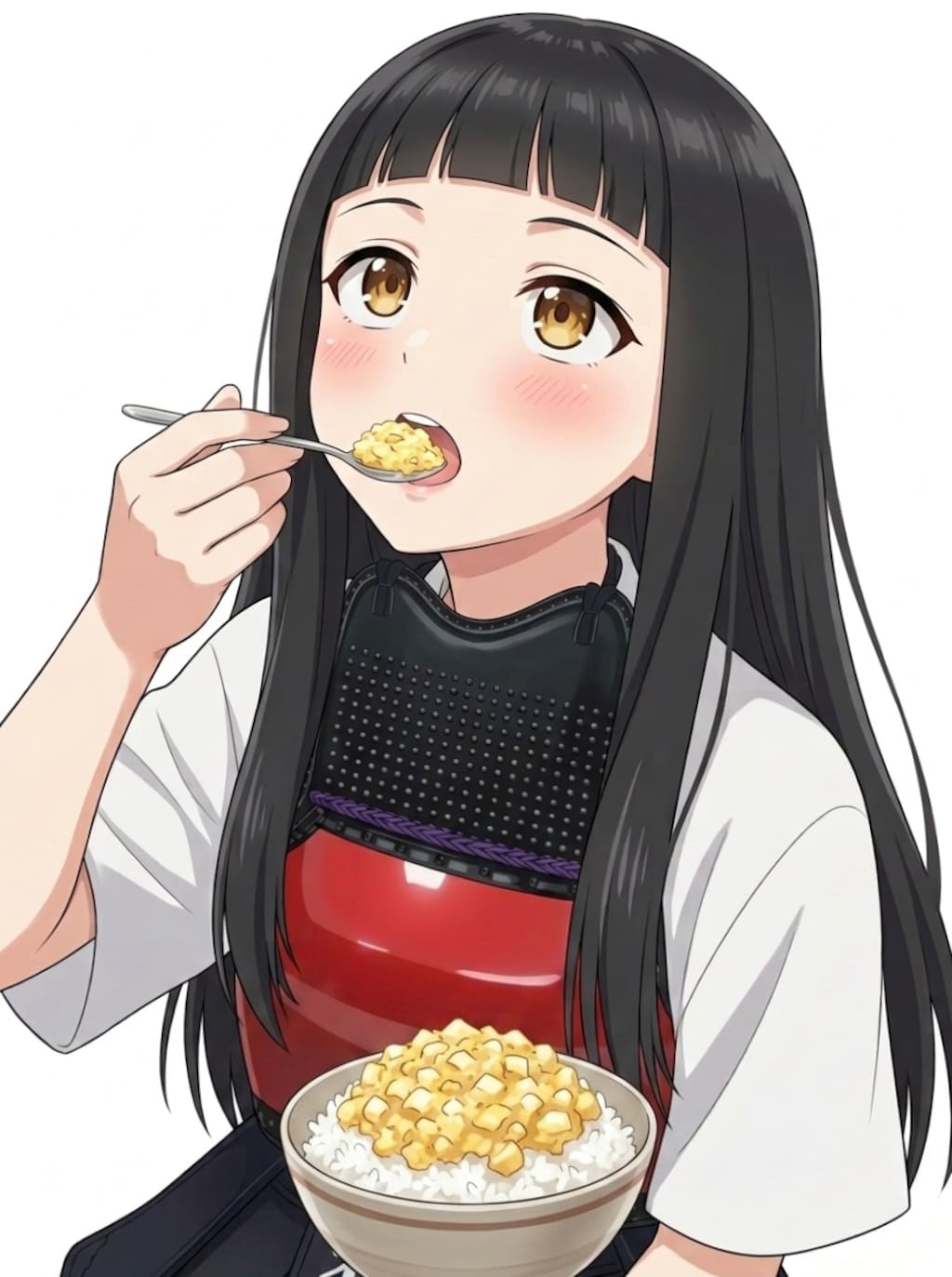 たまごサラダかけご飯を食べる子