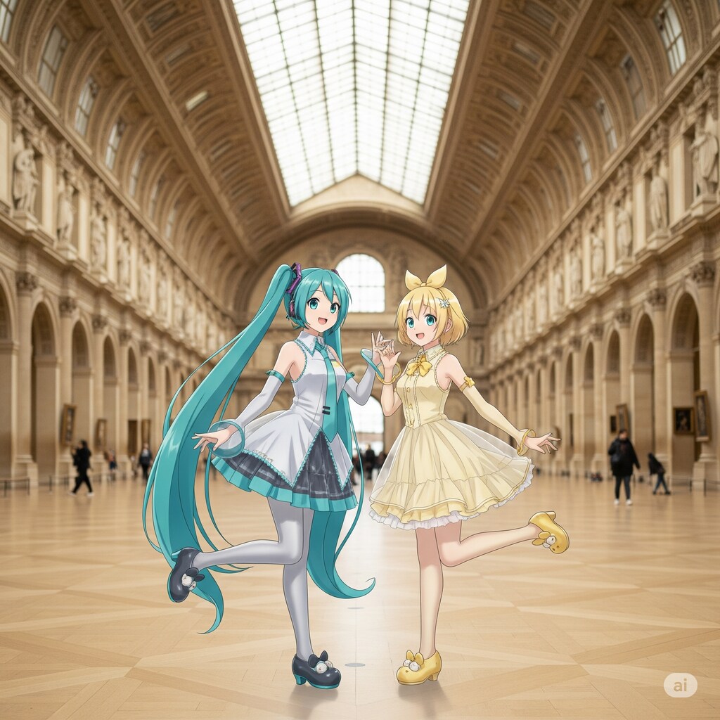 ミクさんリンさんパリ旅行に来ました