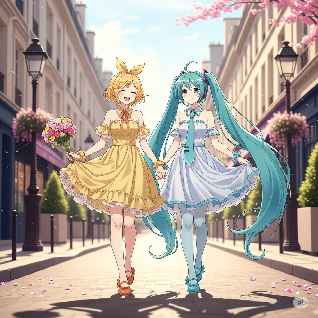 ミクさんリンさんパリ旅行に来ました