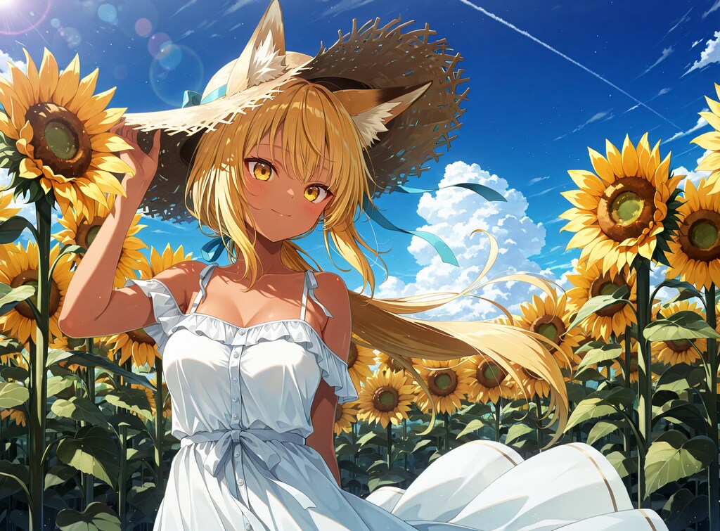 向日葵畑と金狐