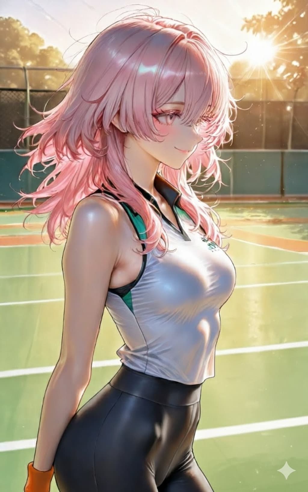 テニスコートの少女