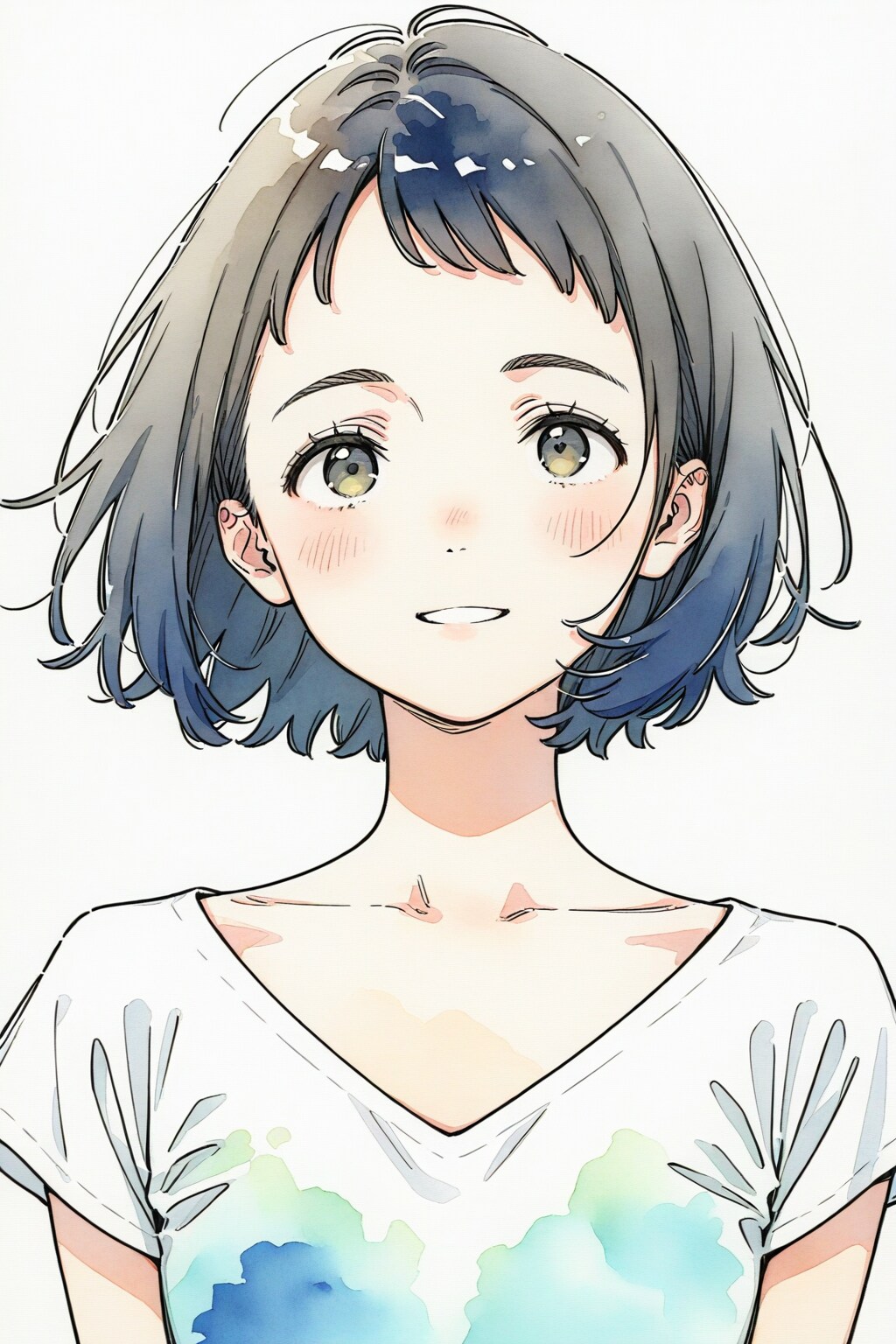 はにかんで上目遣いで見上げるお姉さん