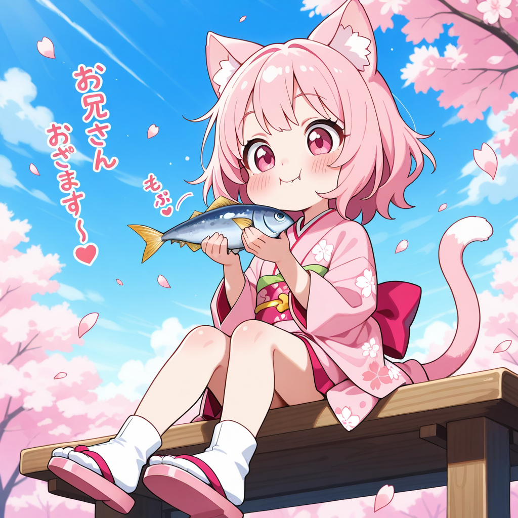 桜を見ながらおさかにゃを食べるのは最高にゃん♡ | の人気AIイラスト・グラビア