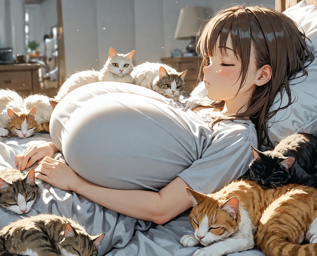 猫に囲まれて