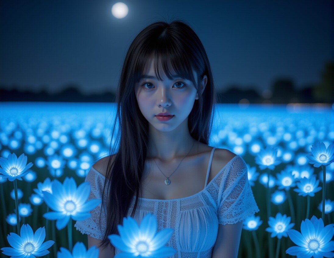 月の光に冴える花