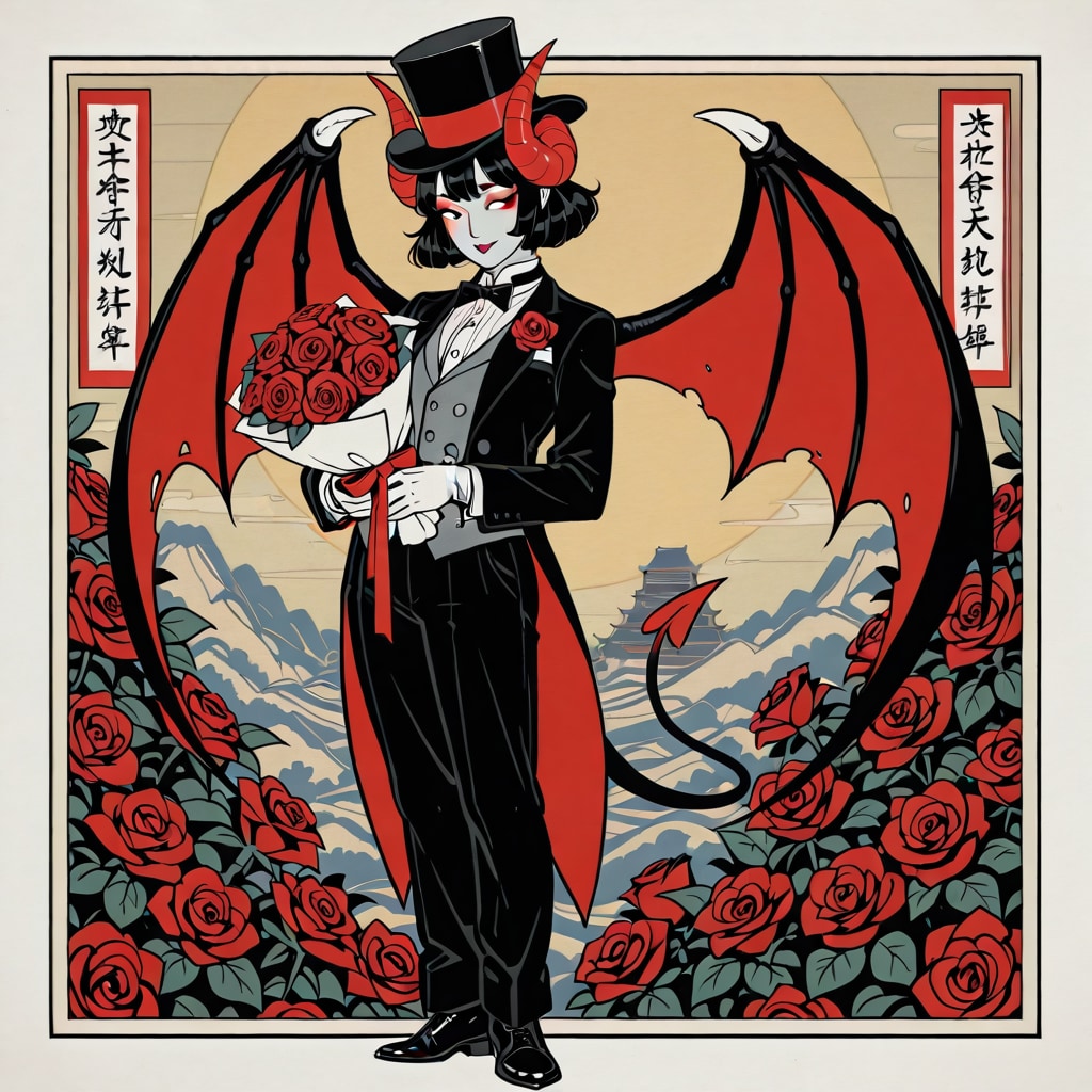 タキシード悪魔っ子(浮世絵風)260226