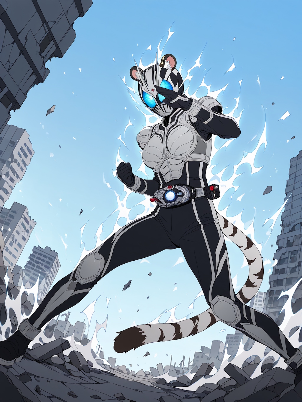 仮面ライダータイプのケモミミパワードスーツ