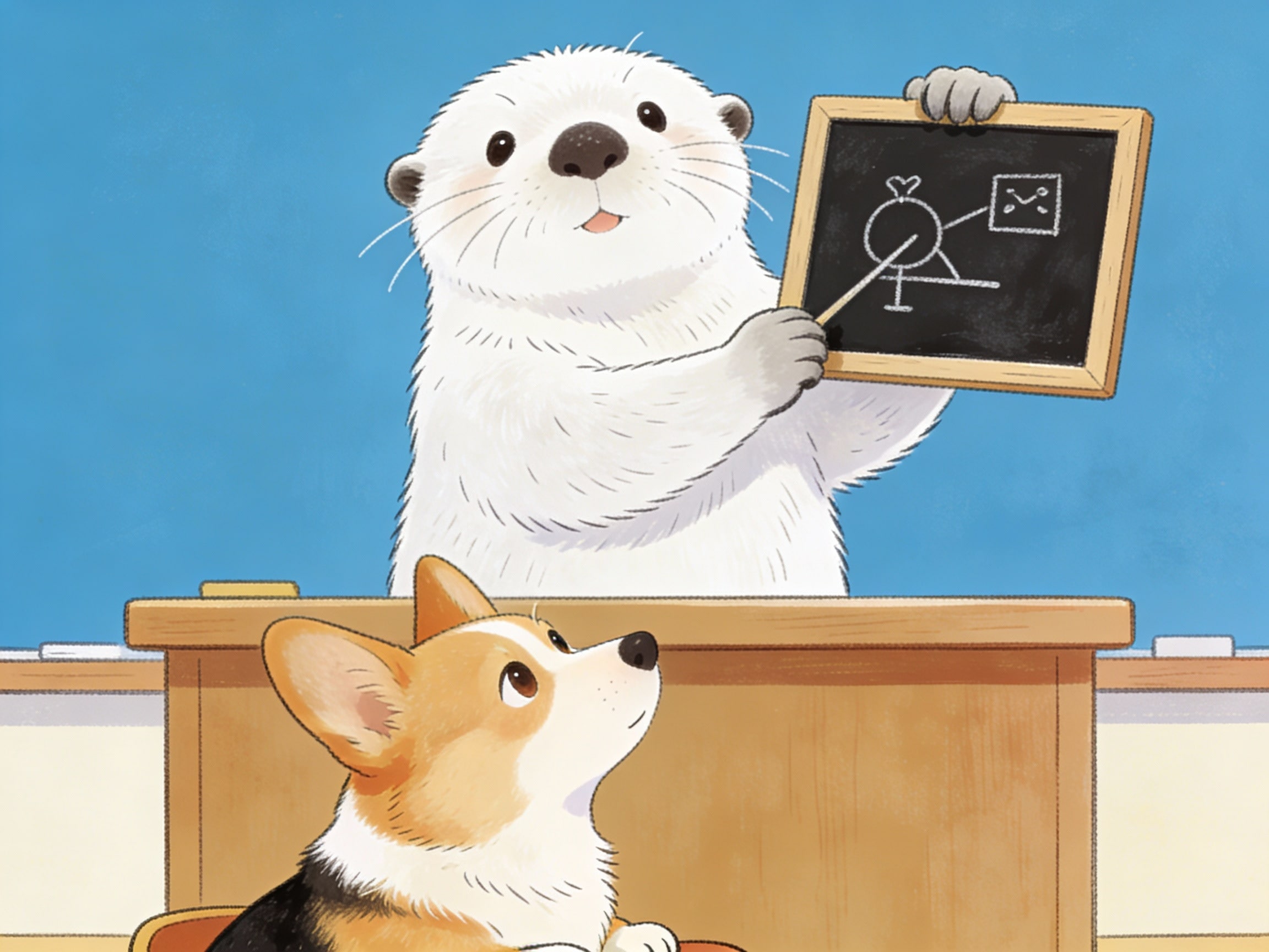 コーギーに講義する白いラッコ | の人気AIイラスト・グラビア
