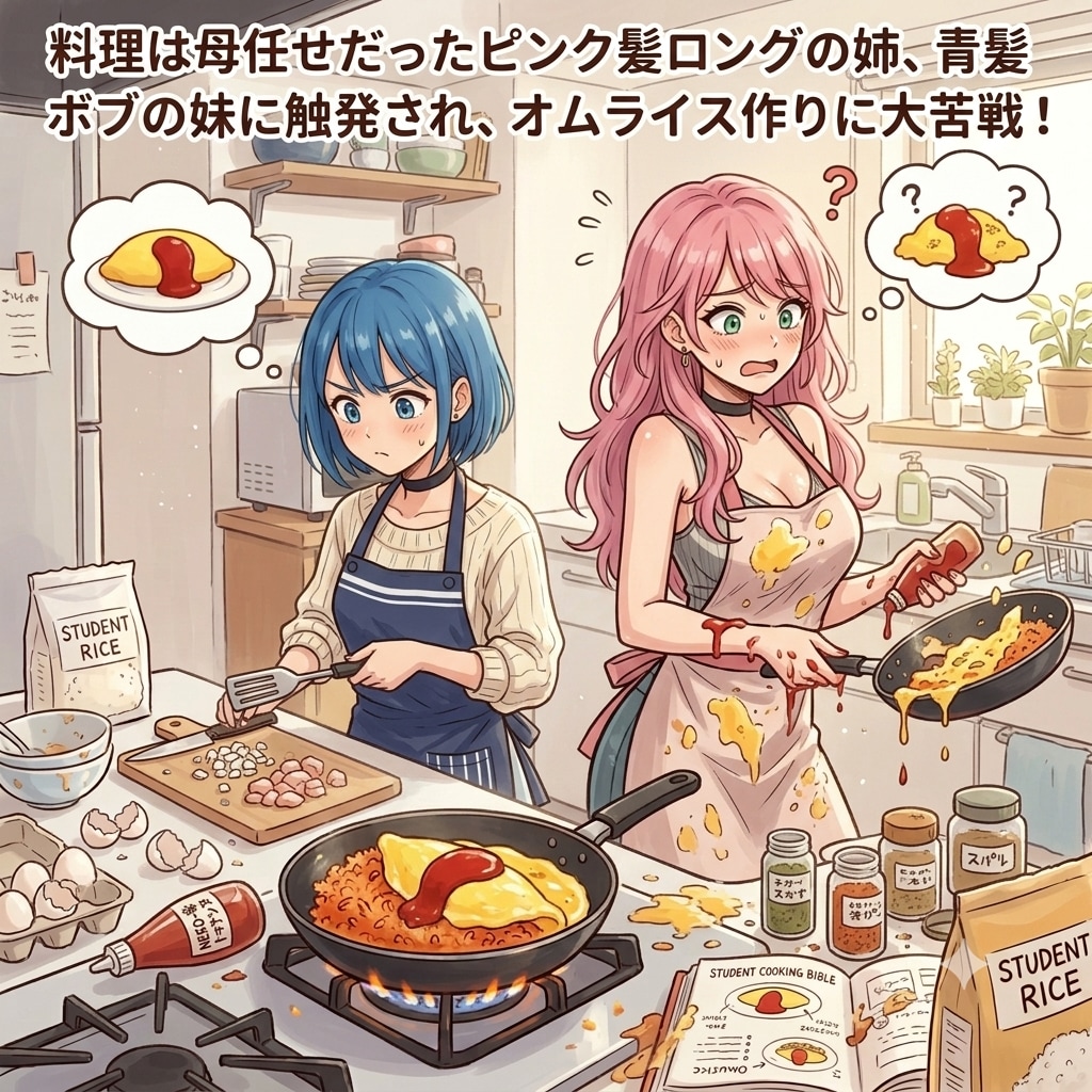姉妹のクッキング大戦争! 初めてのオムライス作りは波乱の予感!?
