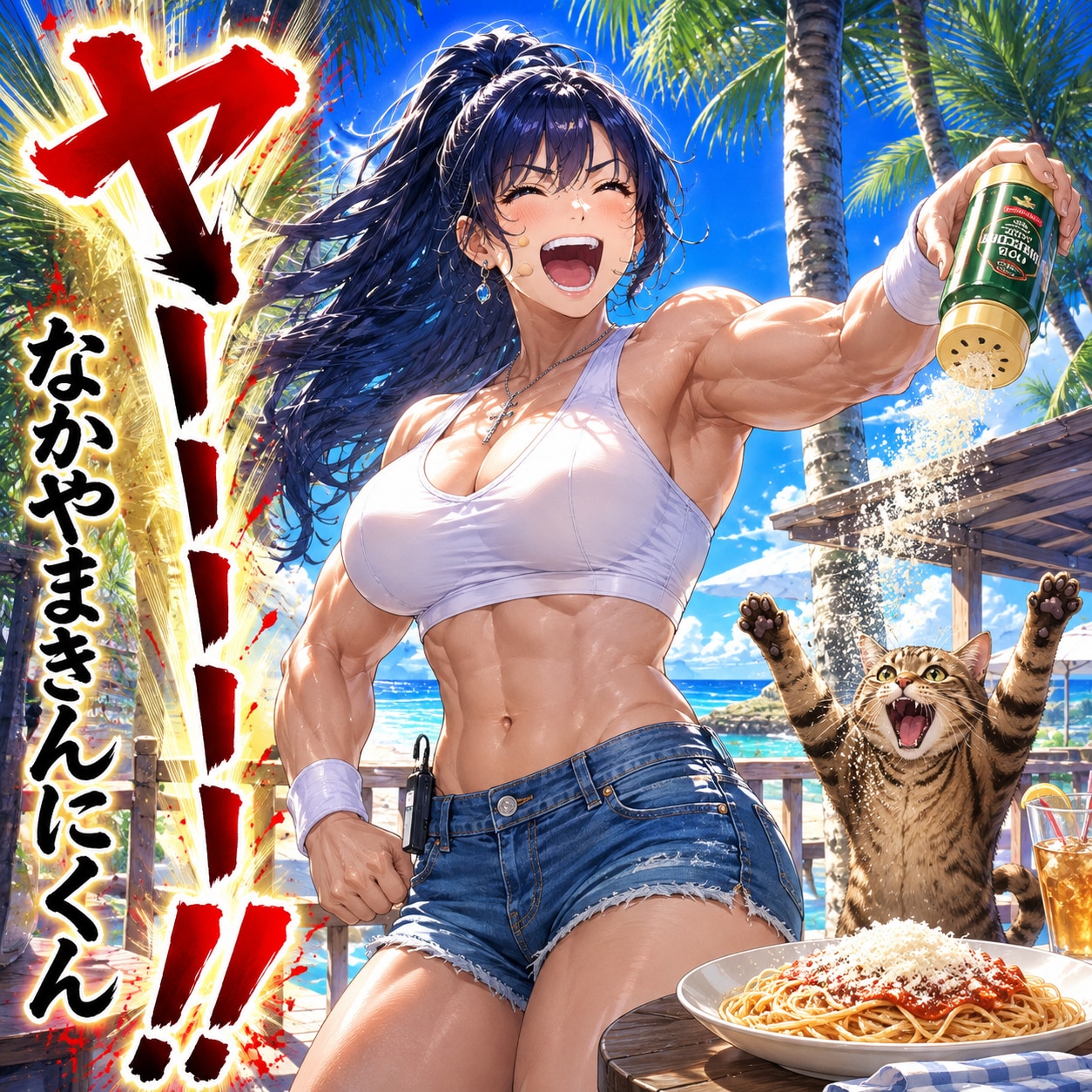 ヤーーー！！――あい、筋肉で南国を制す | の人気AIイラスト・グラビア