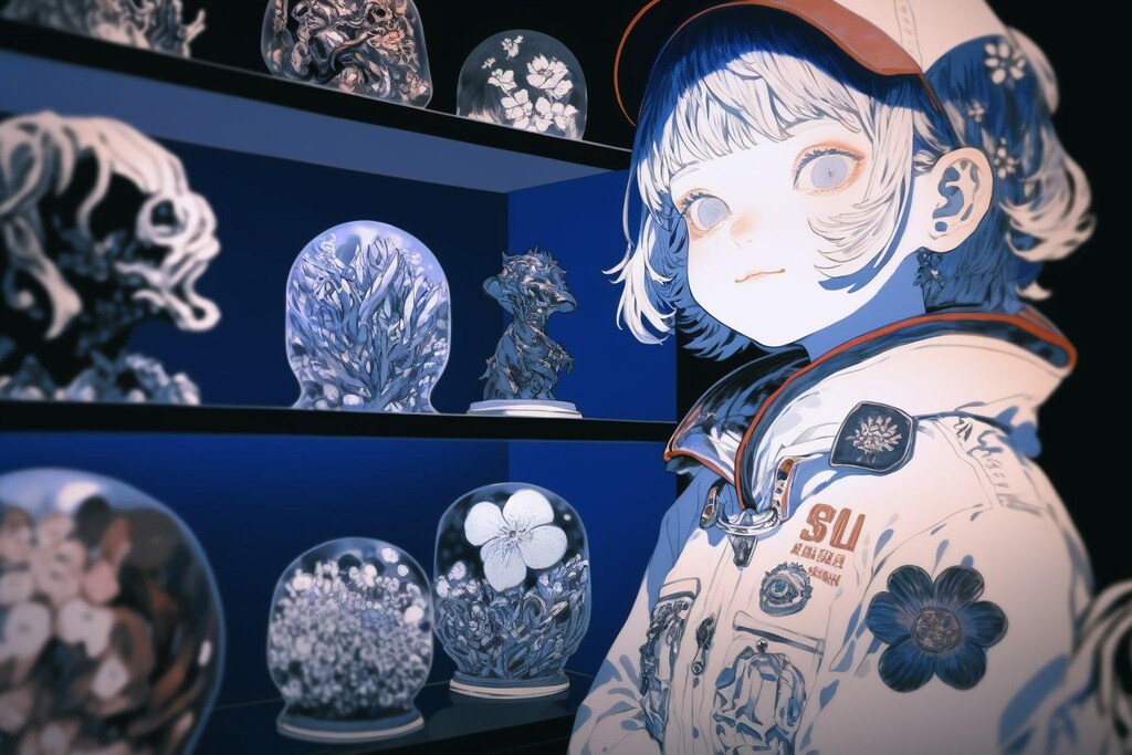 女の子と瓶詰め展示