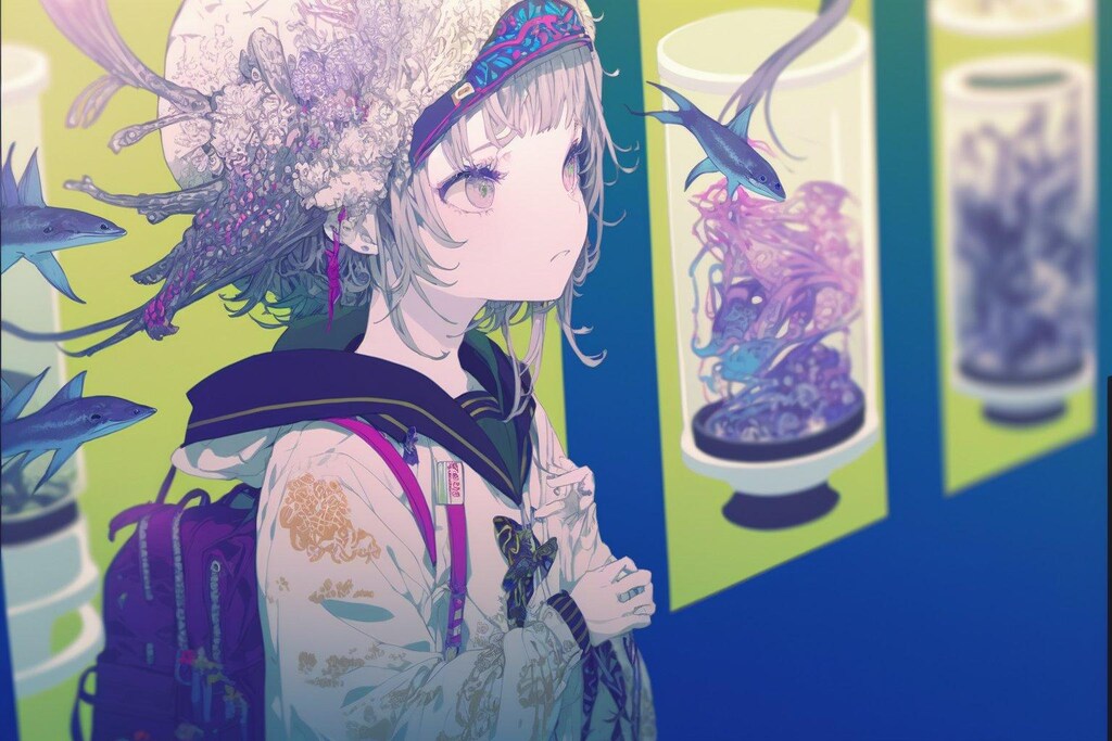 女の子と瓶詰め展示