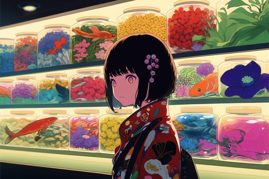 女の子と瓶詰め展示