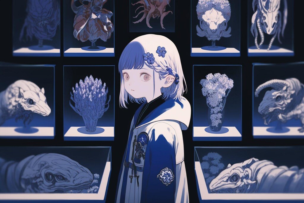 女の子と瓶詰め展示