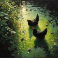 Black hens in green water 2枚目