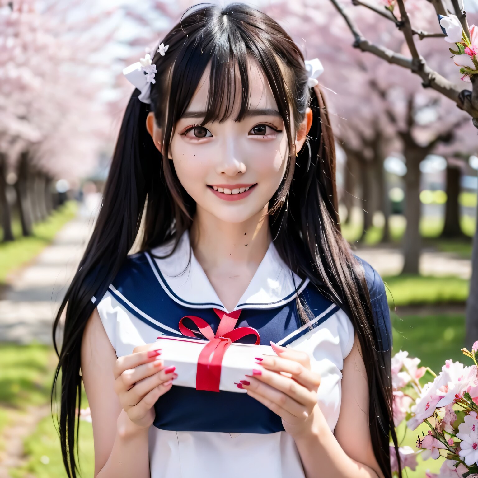 黒髪ツインテでセーラー服の美女６ | の人気AIイラスト・グラビア