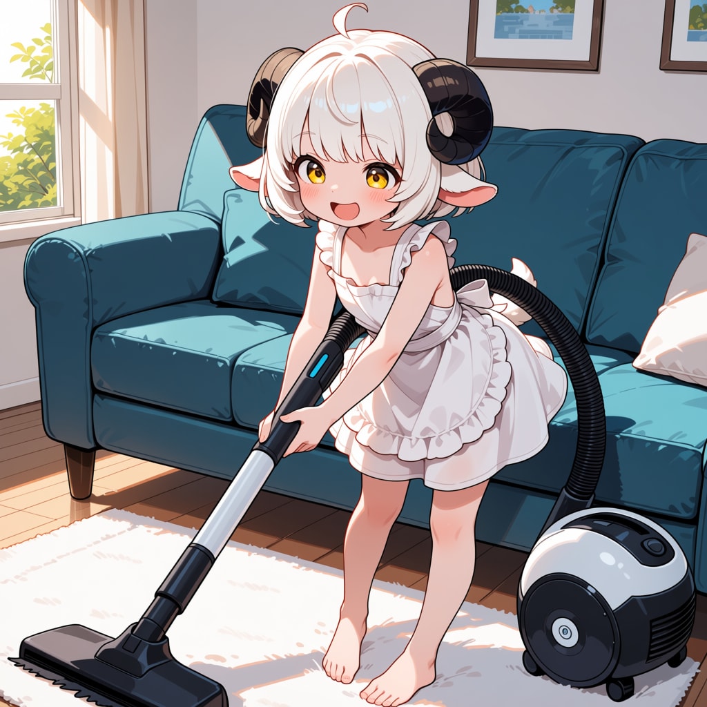 掃除機をかけるメイちゃん