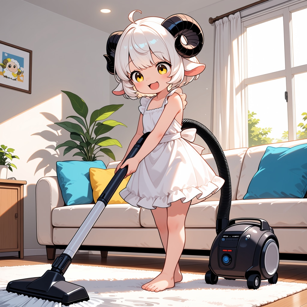 掃除機をかけるメイちゃん