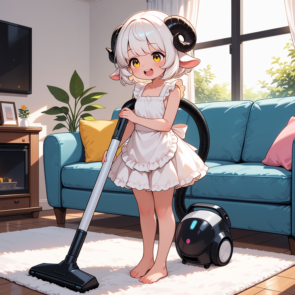 掃除機をかけるメイちゃん