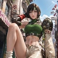 55. Date with Yuffie Kisaragi, Green top and beige shorts 3枚目