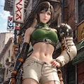 55. Date with Yuffie Kisaragi, Green top and beige shorts 2枚目