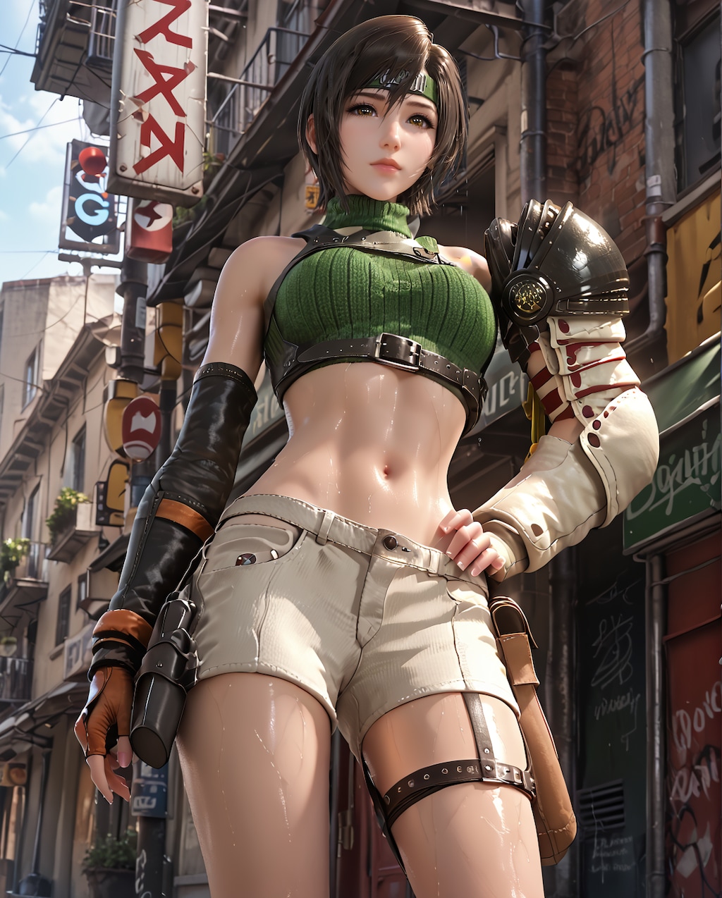 55. Date with Yuffie Kisaragi, Green top and beige shorts