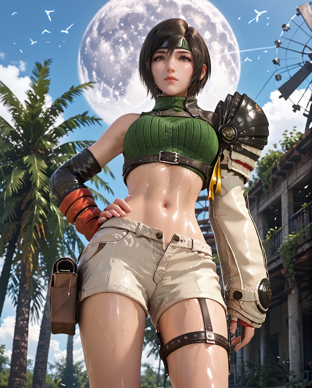 55. Date with Yuffie Kisaragi, Green top and beige shorts