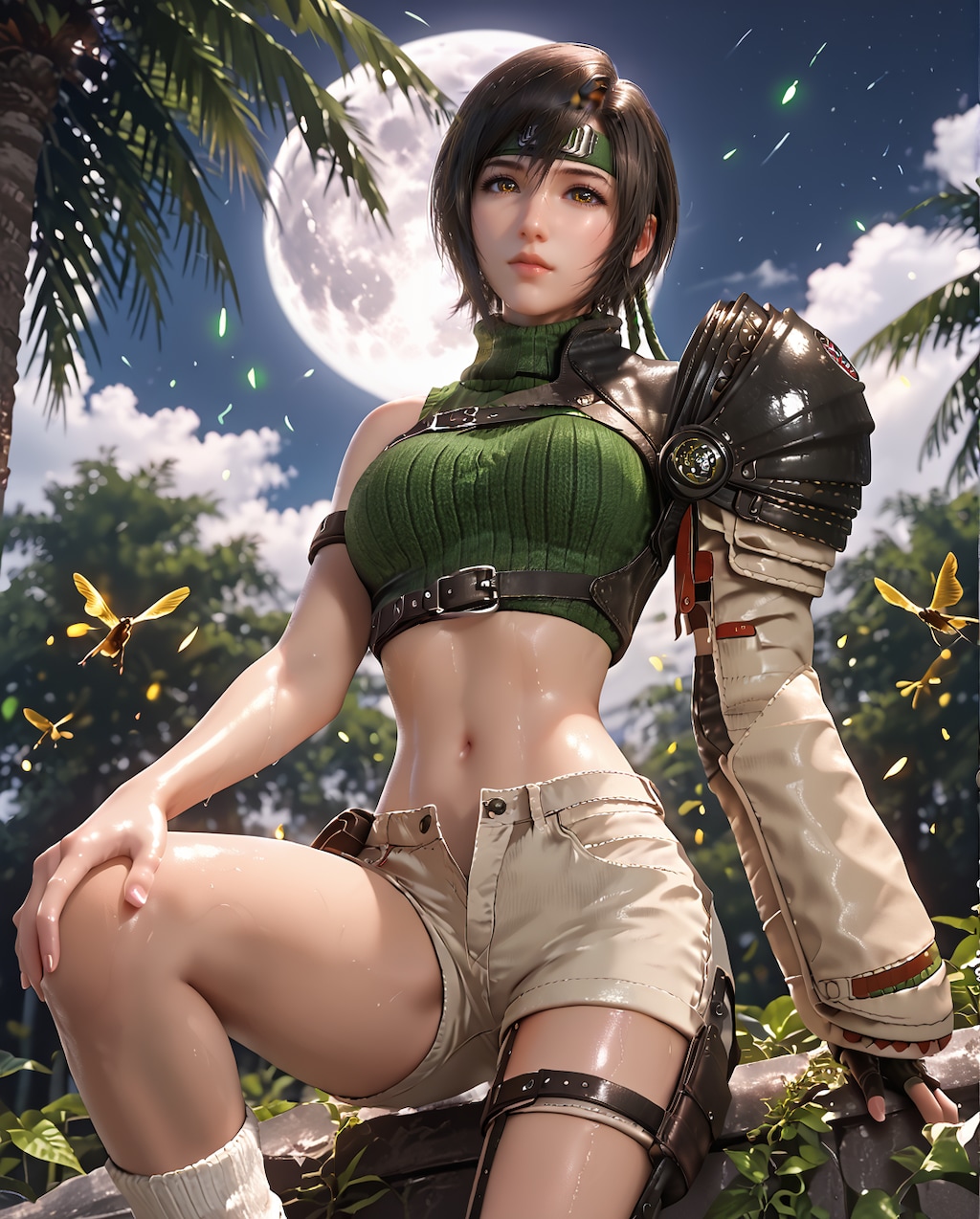 55. Date with Yuffie Kisaragi, Green top and beige shorts