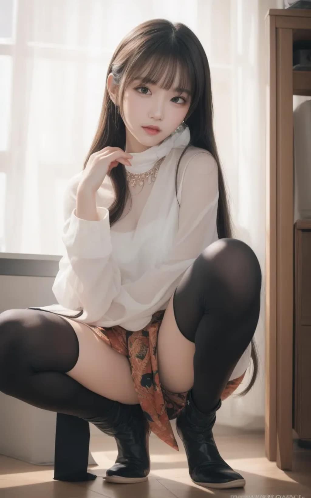 しゃがむ娘