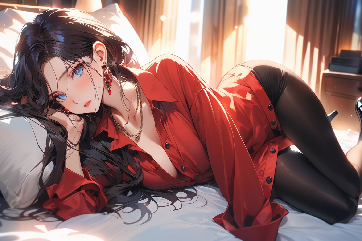 寝転がるセクシーな美女