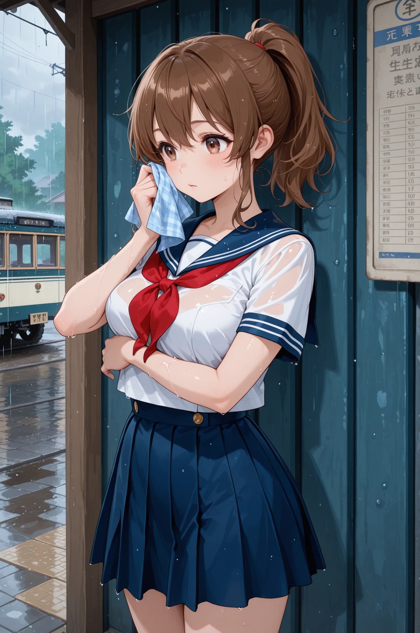 雨の日のバス停