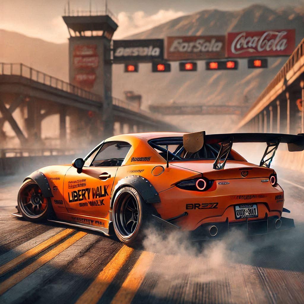 オレンジカラーリバティーウォークマツダロードスターのドリ車