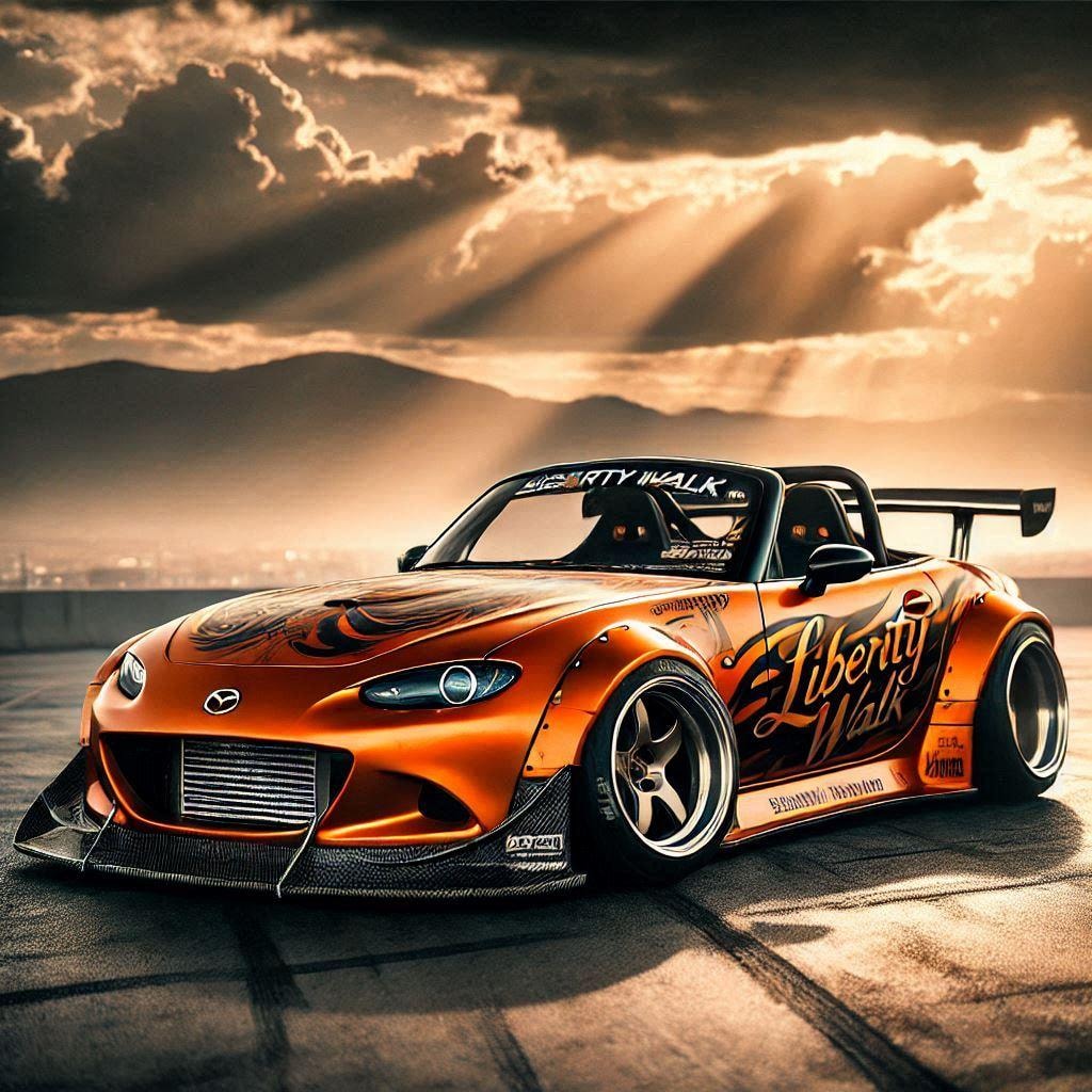 オレンジカラーリバティーウォークマツダロードスターのドリ車