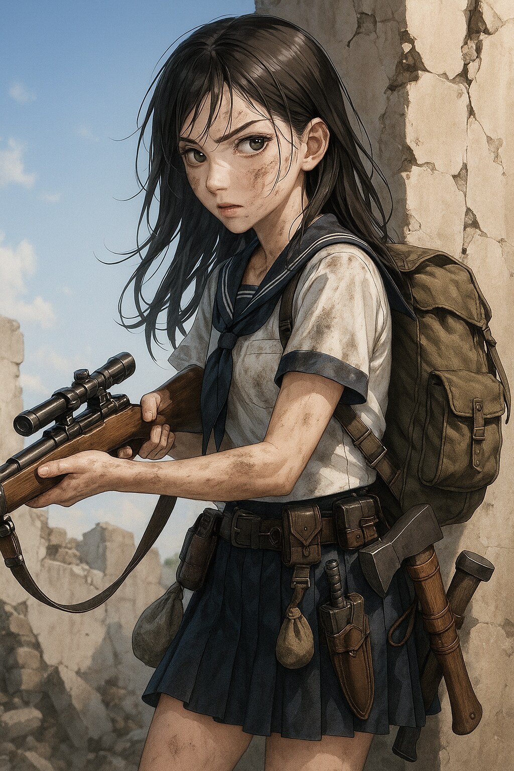 ポストアポカリプスの女子高生 | の人気AIイラスト・グラビア